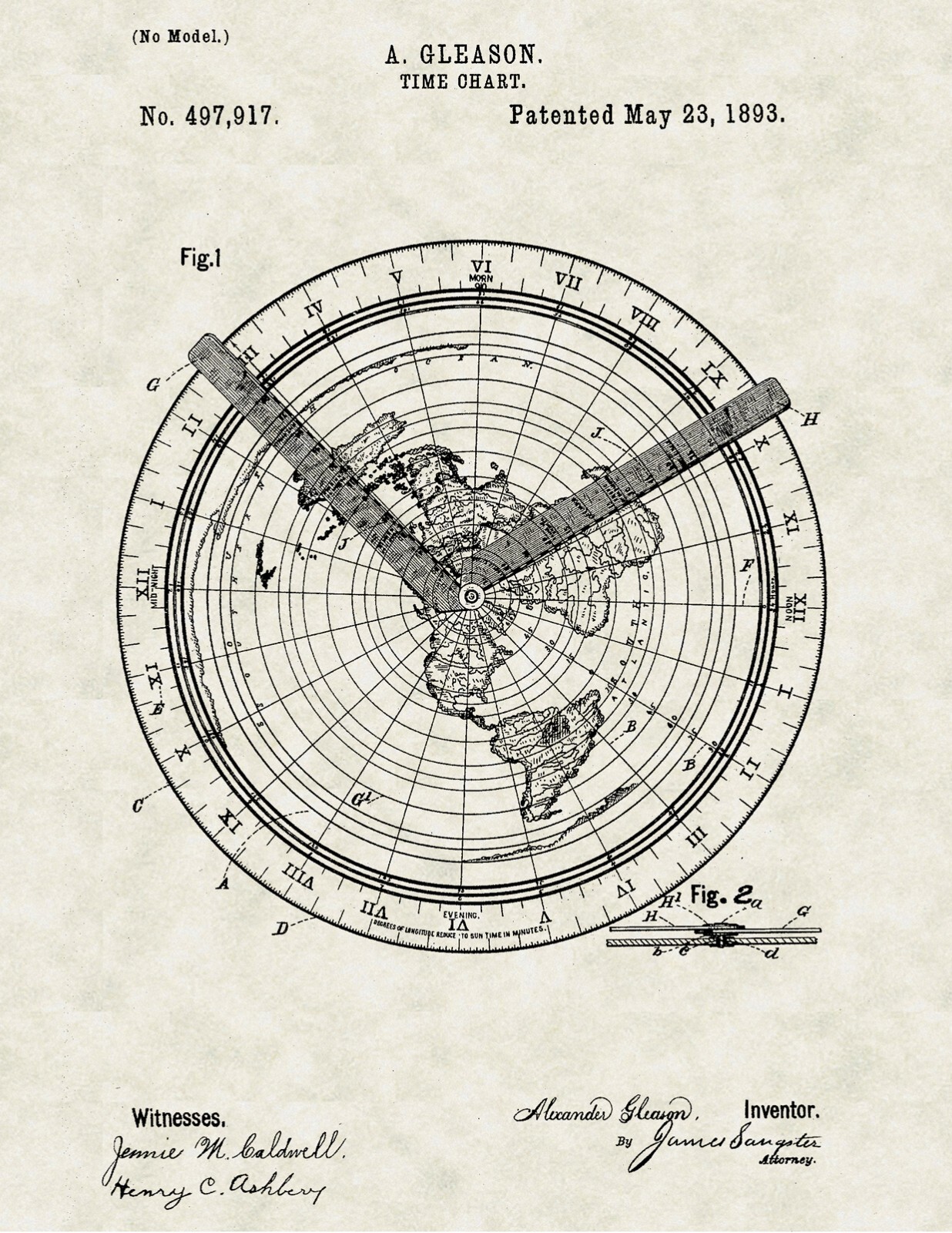 Flat Earth World Map + Patent + Verso Key – 23×32 in. Alexander Gleason’s 1892