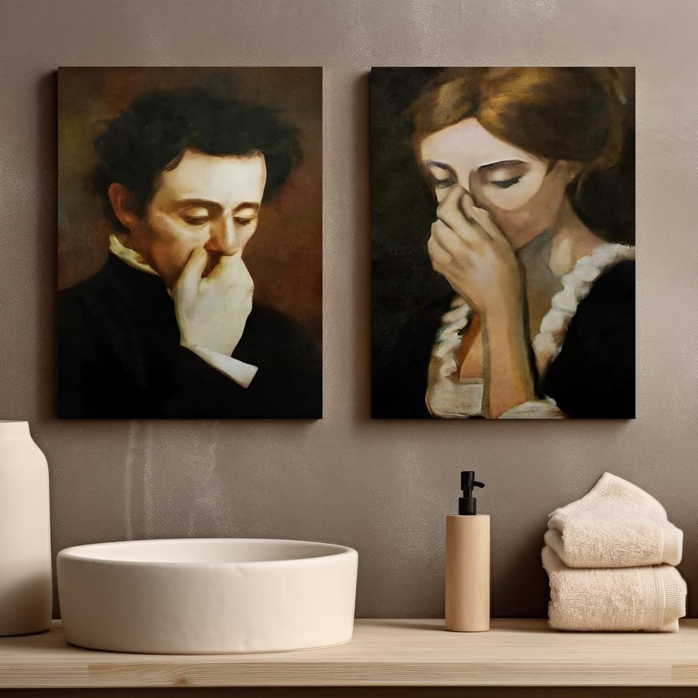 Framed Funny Bathroom Canvas Wall Art Set of 2 Vintage Bathroom Paintings Wal…