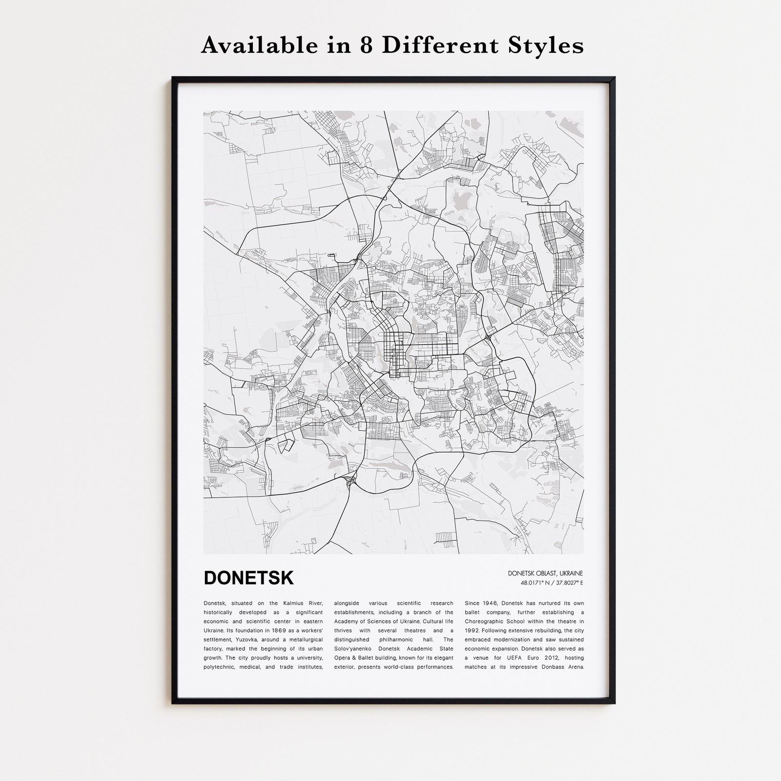 Donetsk City Map Print, Donetsk Oblast Travel Poster, Modern Map, Wall Decor Art