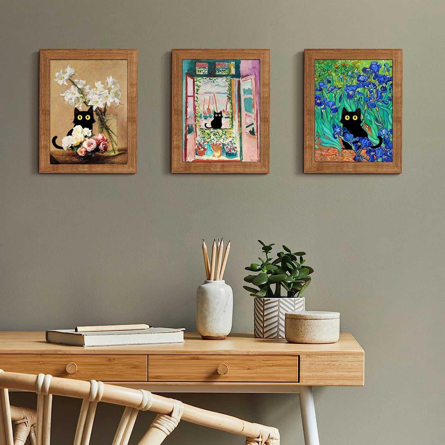 Funny Black Cat Posters – 9Pcs Vintage Style Aesthetic Art for Home Décor