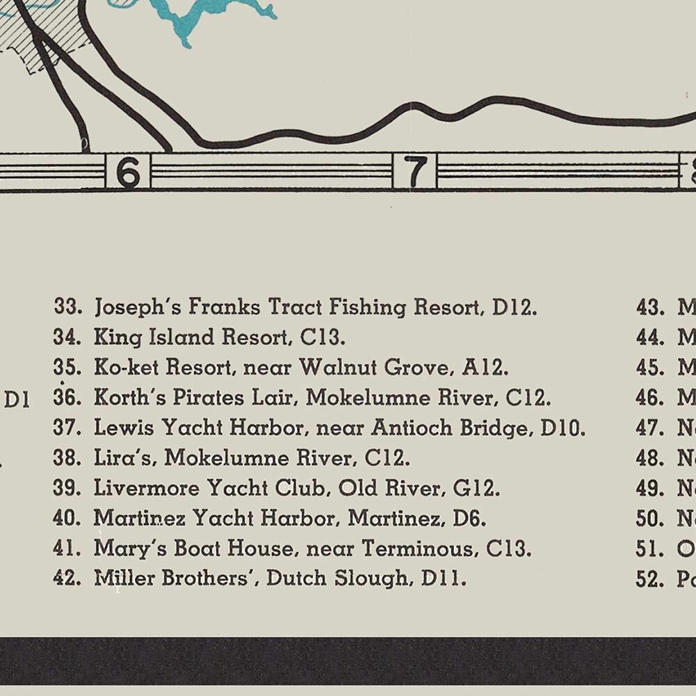 Map of Central California Striped Bass Fishing Grounds and Waterways c. 1952