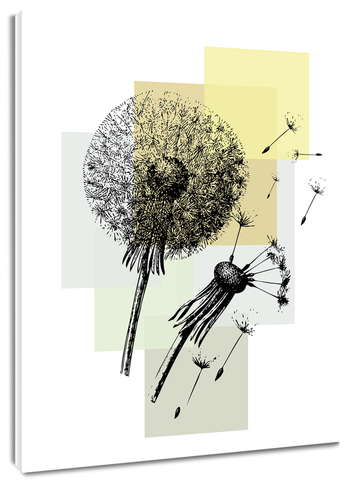 Black Dandelion Floral Yellow Geometric Canvas Wall Art for Bathroom Living Room