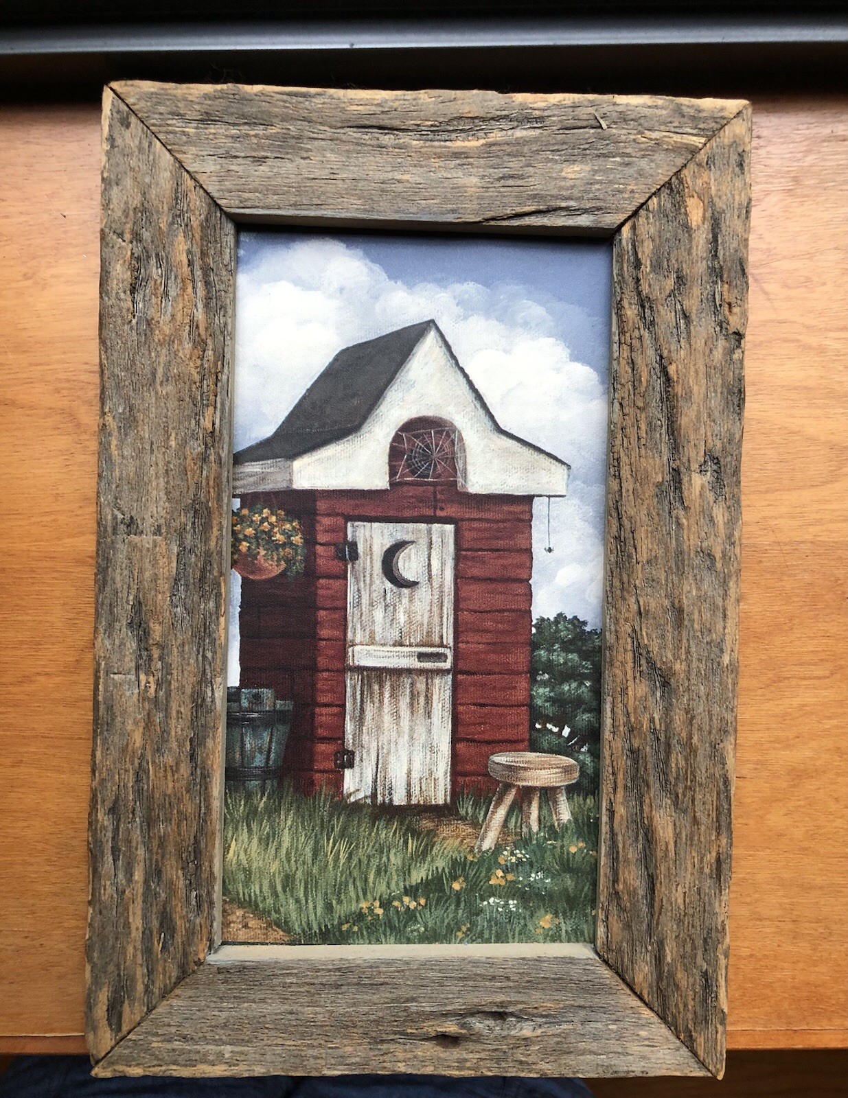 Folk Art Painting 6×10” Outhouse Framed unfinished wood