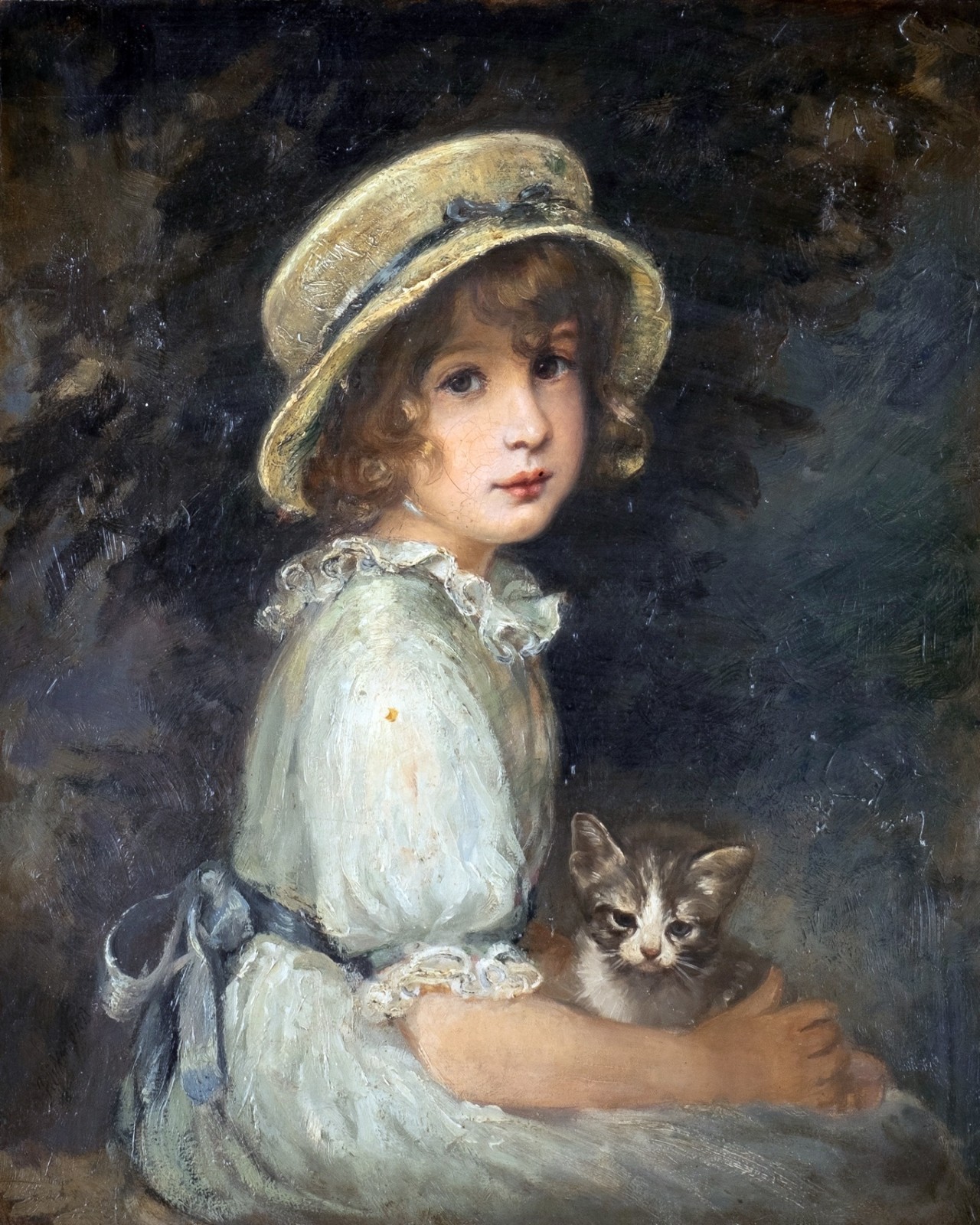 17089.Wall Decor Poster.Interior Art.Painting Pluckebaum Girl with Cat