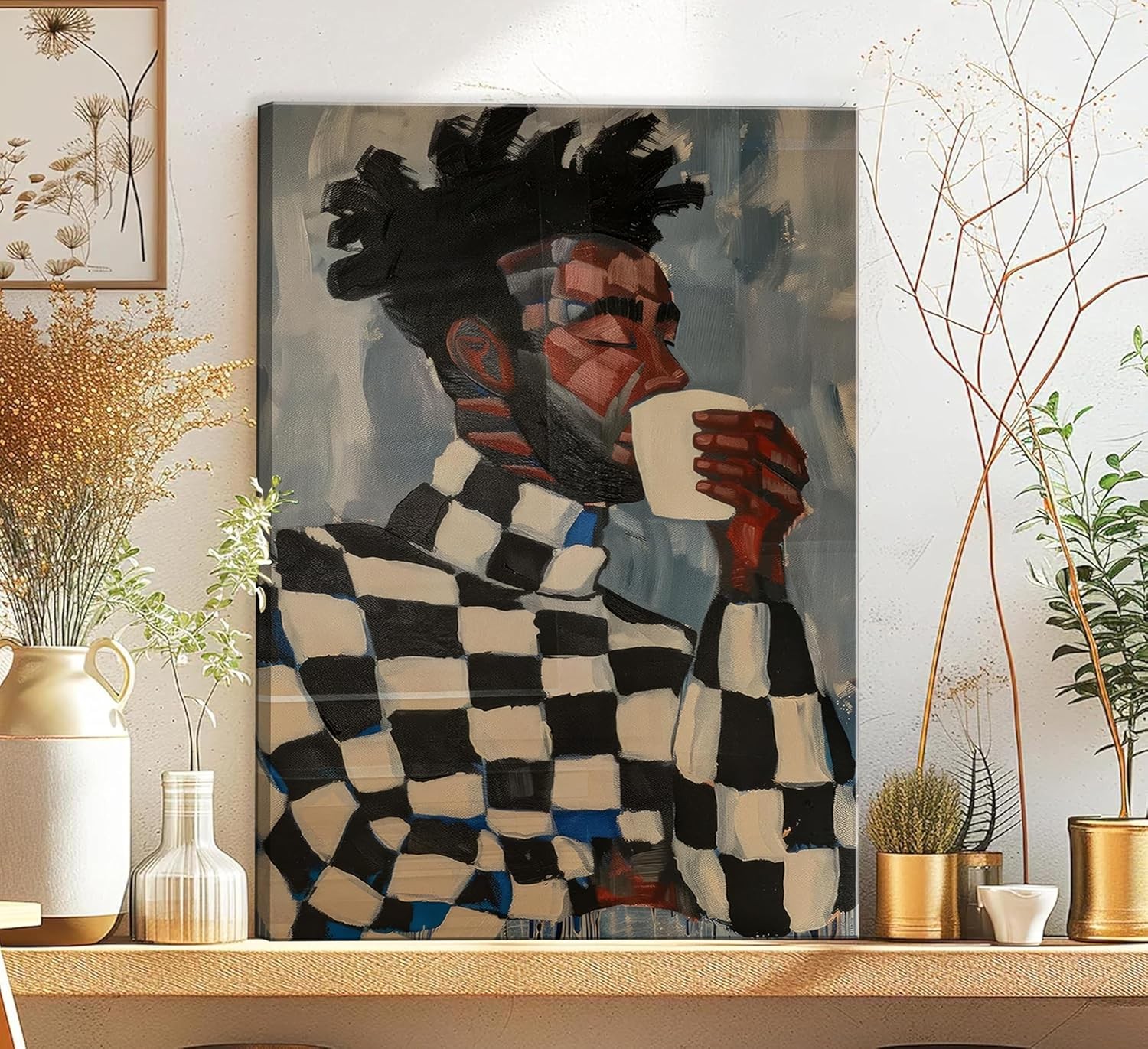 African American Canvas Wall Art Black and whint People Abstract Painting Pic…