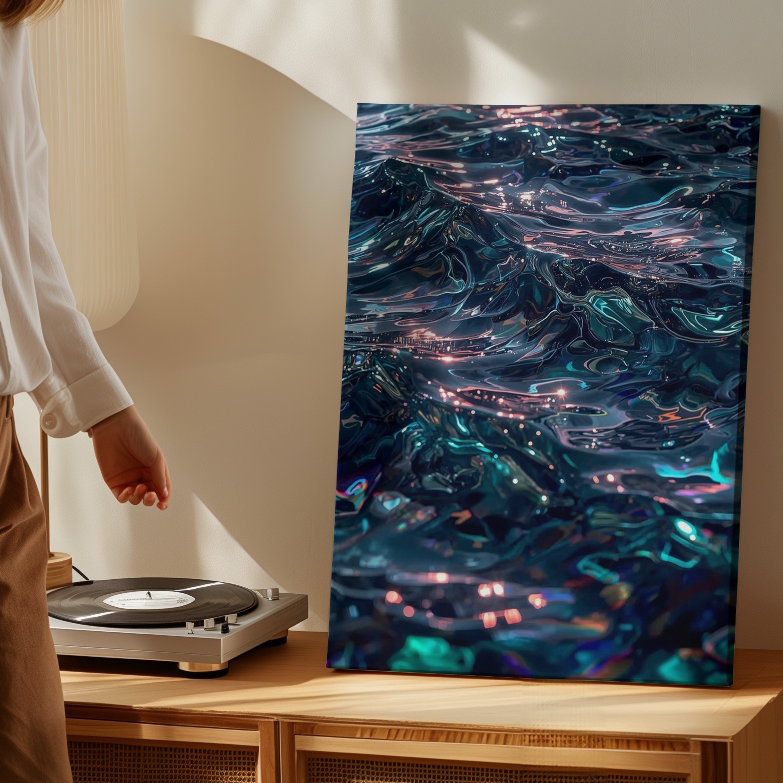 Abstract Blue Ocean Waves Canvas Wall Art Modern Water Reflection Home Decor