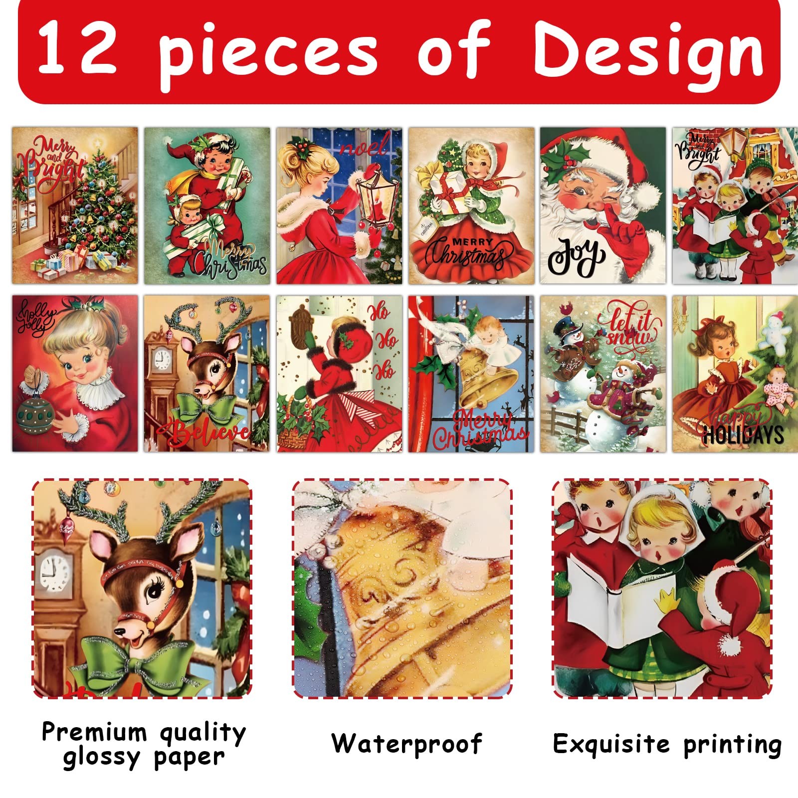 12 Pcs Christmas Wall art Vintage Xmas 8 x 10 Inch, As shown in the figure