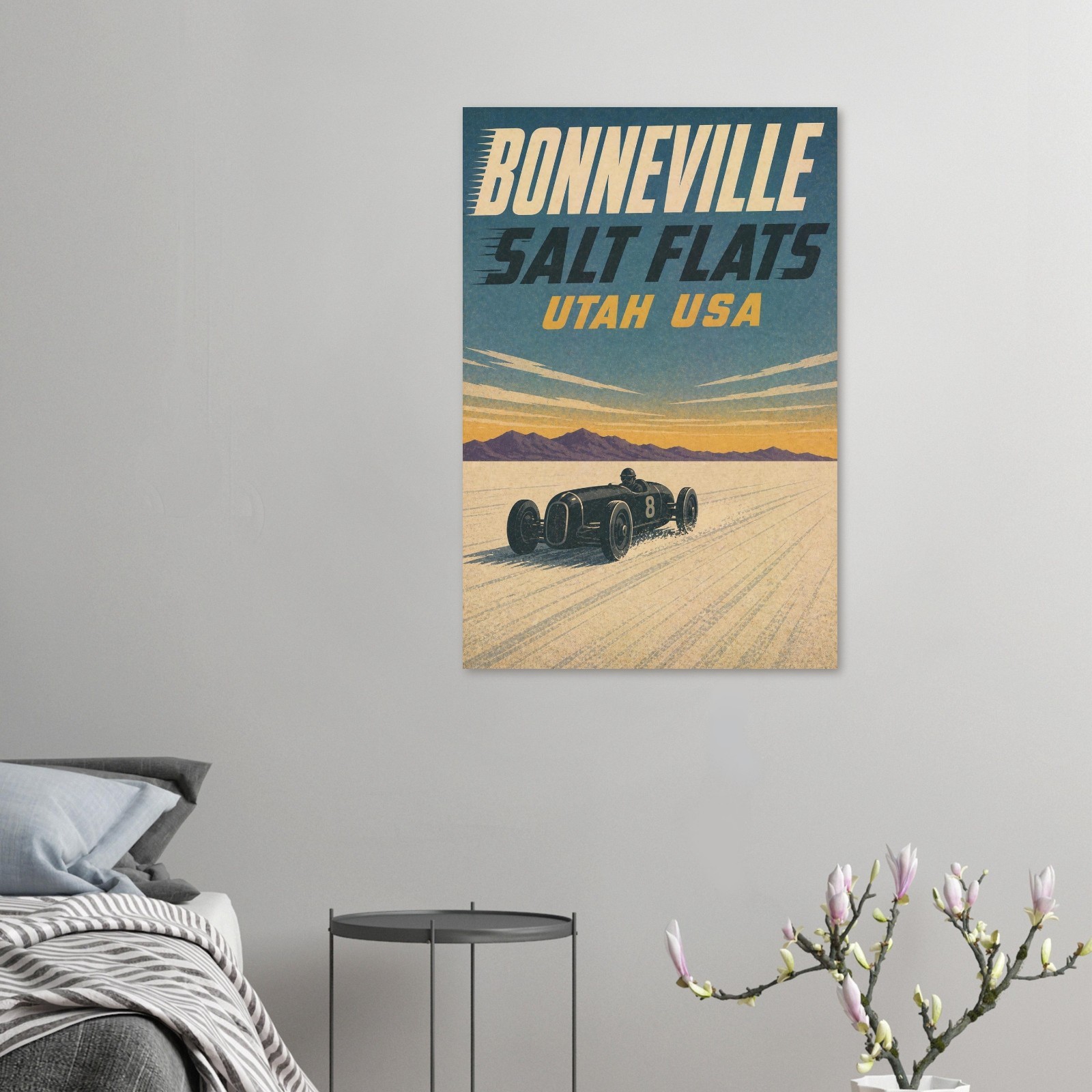 1950s Bonneville Salt Flats Utah Travel Poster – Retro Salt Flats Racing Print