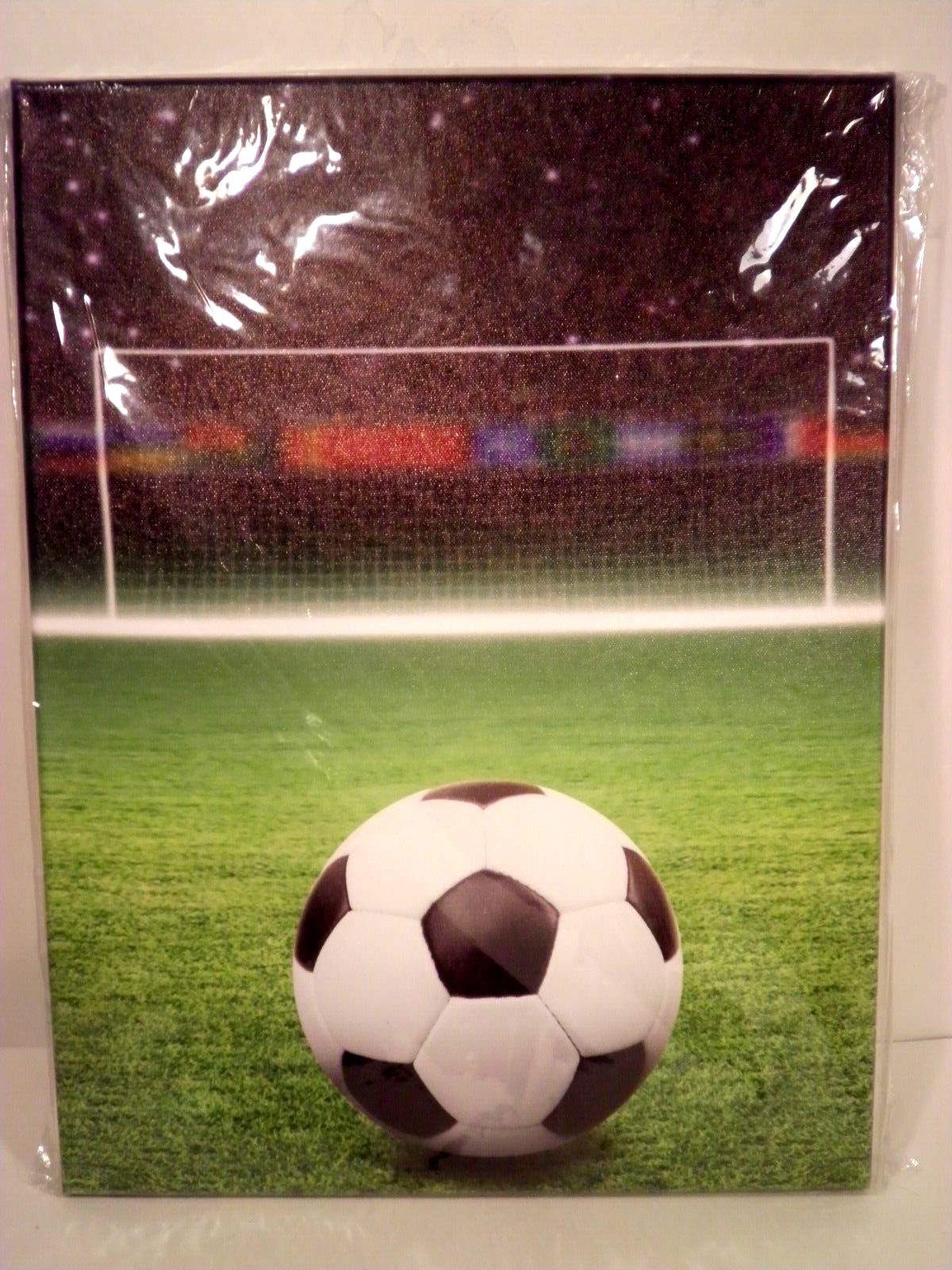 NIP Soccer Ball Wrap Photo Wood Frame 16 x 12 Vinyl Canvas Stadium Gym Wall Art
