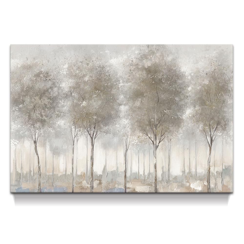 Abstract Tree Canvas Wall Art: Modern Hand Painted Textured Forest Picture Gr