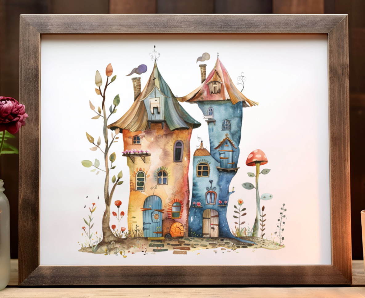 Houses Wall Art Print, Whimsical Houses Wall Art Decor, Kids Room Print #31