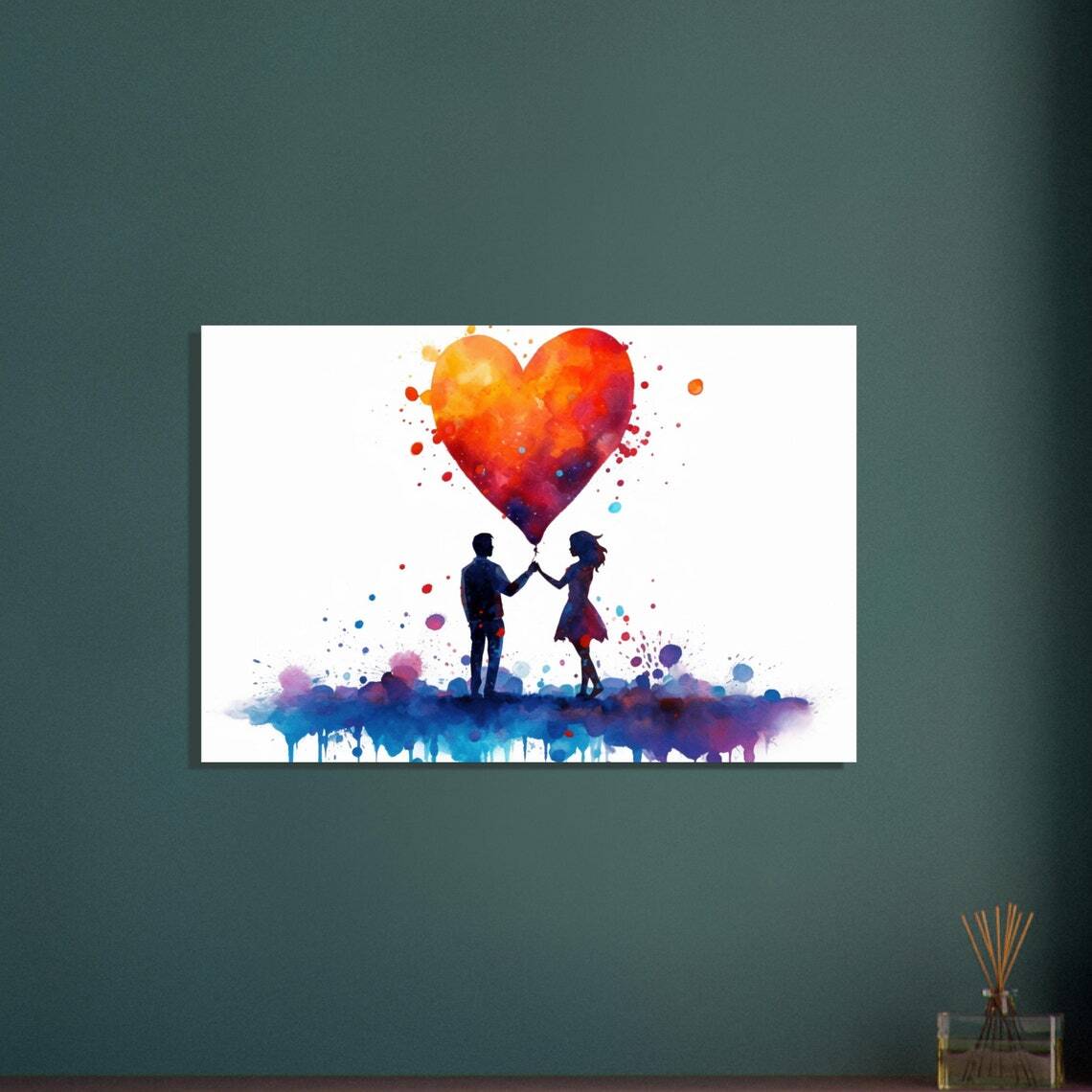Couple in Love with Heart Balloon Wall Art Canvas Unframed Print Art