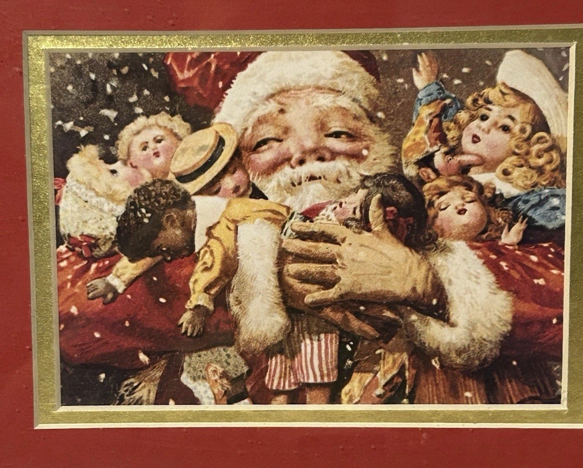 Holiday Santa Framed Print “Christmas Joy” Glitter Picture• Frame 11.5×9.5•EUC