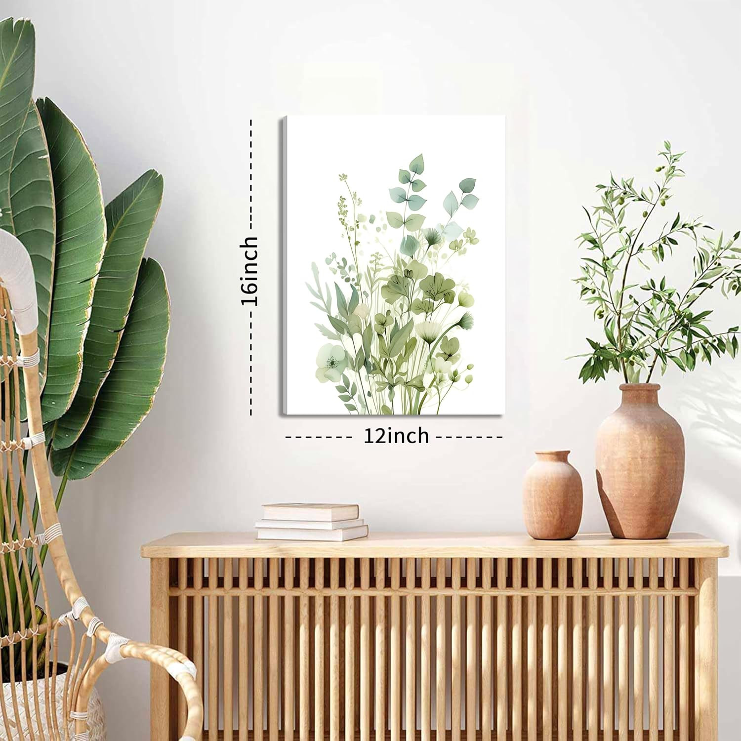 Boho Floral Canvas Wall Art Set of 3, Sage Green Wildflower Botanical Wall