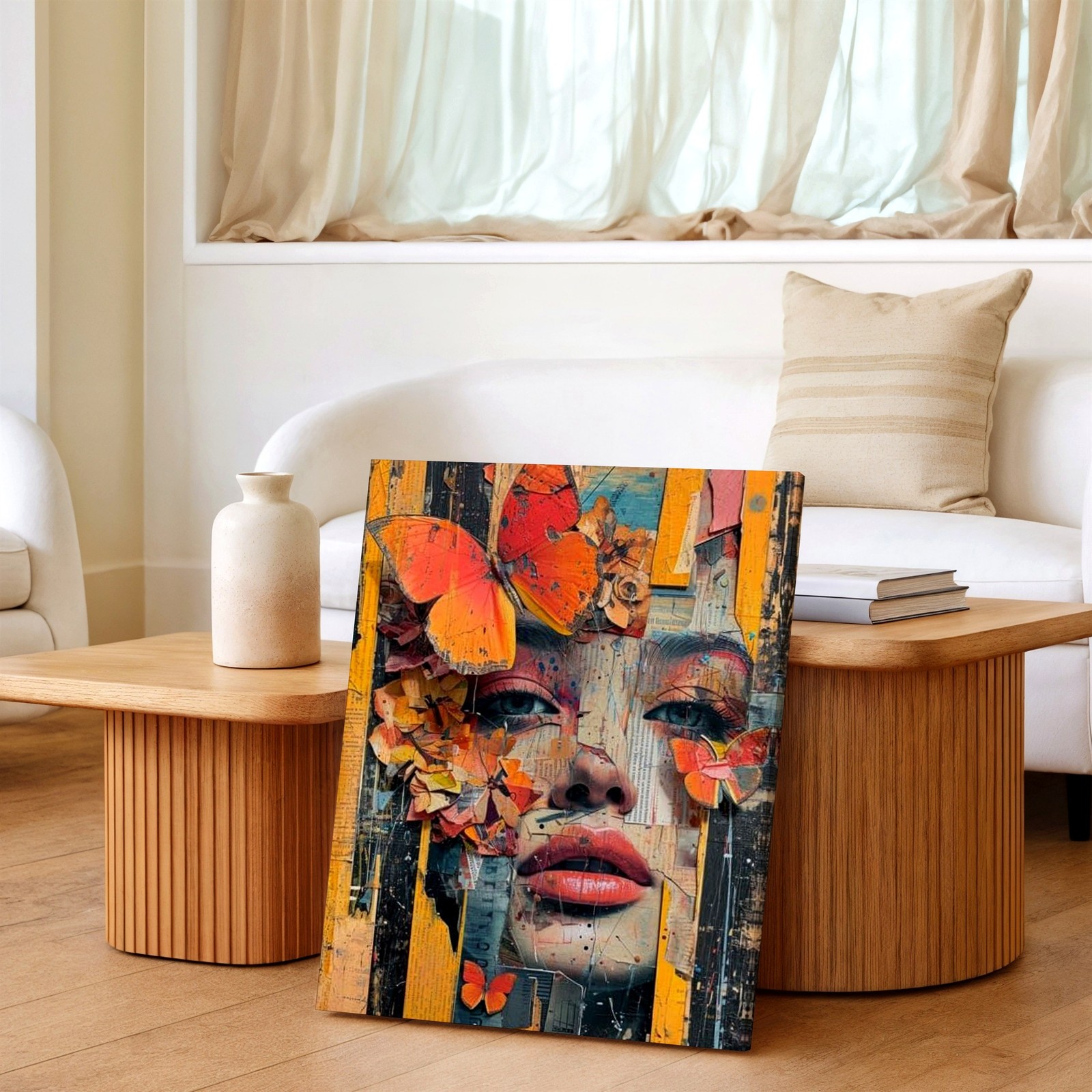 Wall Art Abstract Woman Face Butterfly Collage Canvas Print Modern Portrait Deco