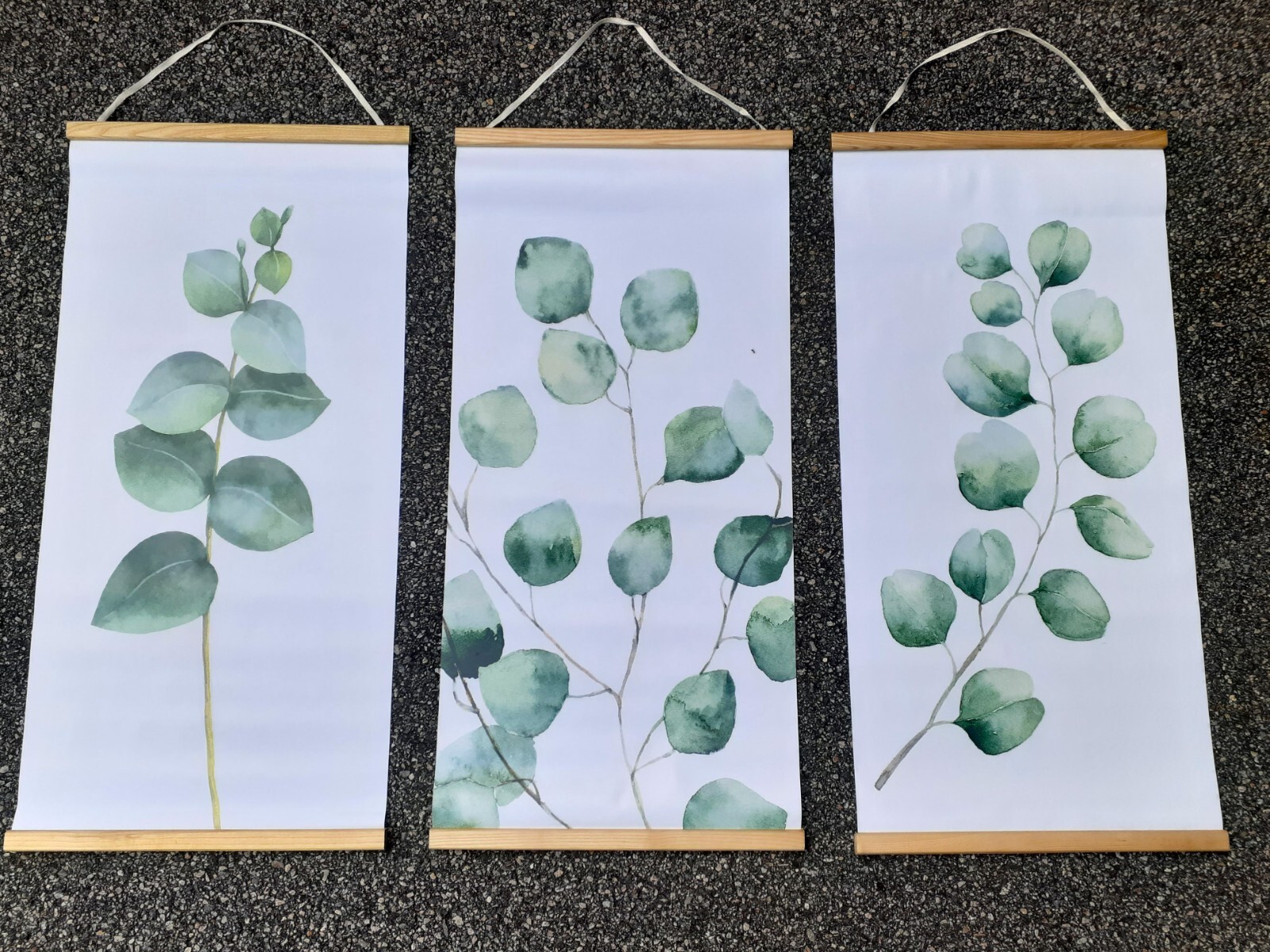 3 Panel Set Canvas Wall Art Eucalyptus Leaves Branches 38″x18″ each Scroll 724