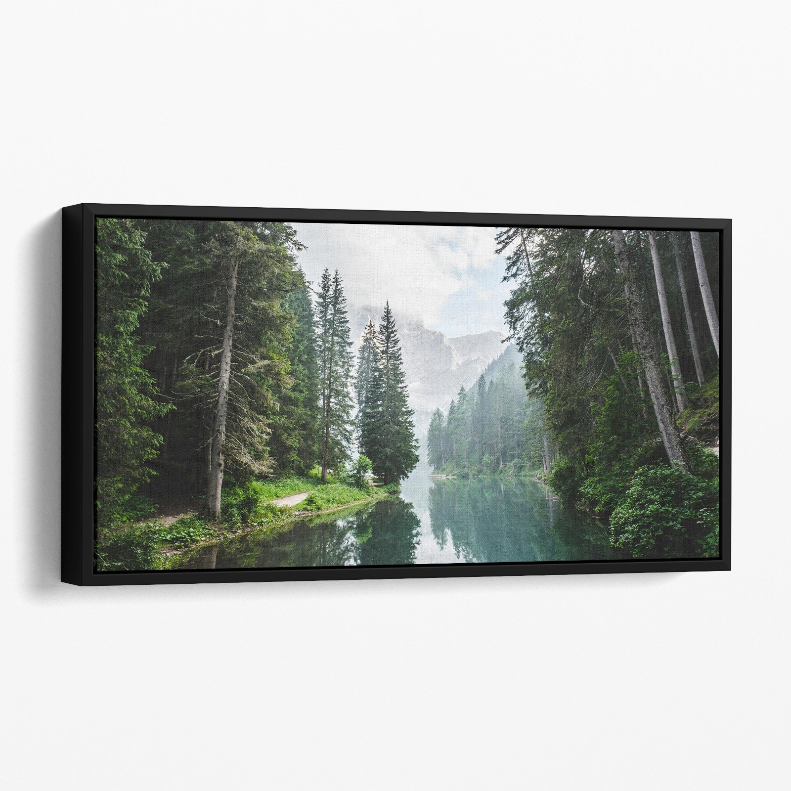 Lake In Green Forest Landscapes Rustic Cabin Cottage Canvas Wall Art Print