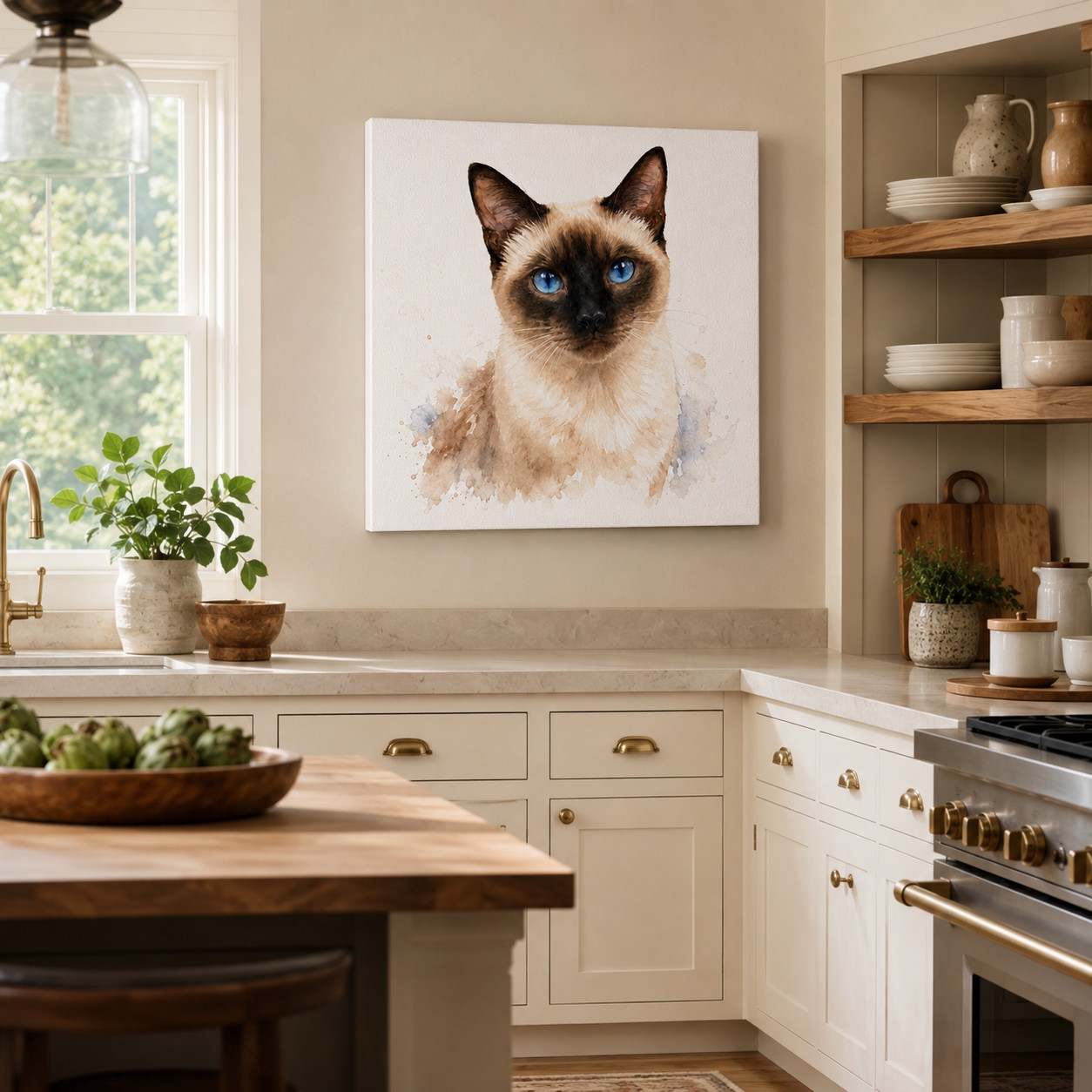 Custom Personalized Siamese Cat Watercolor Canvas Wall Art Elegant Pet Portrait