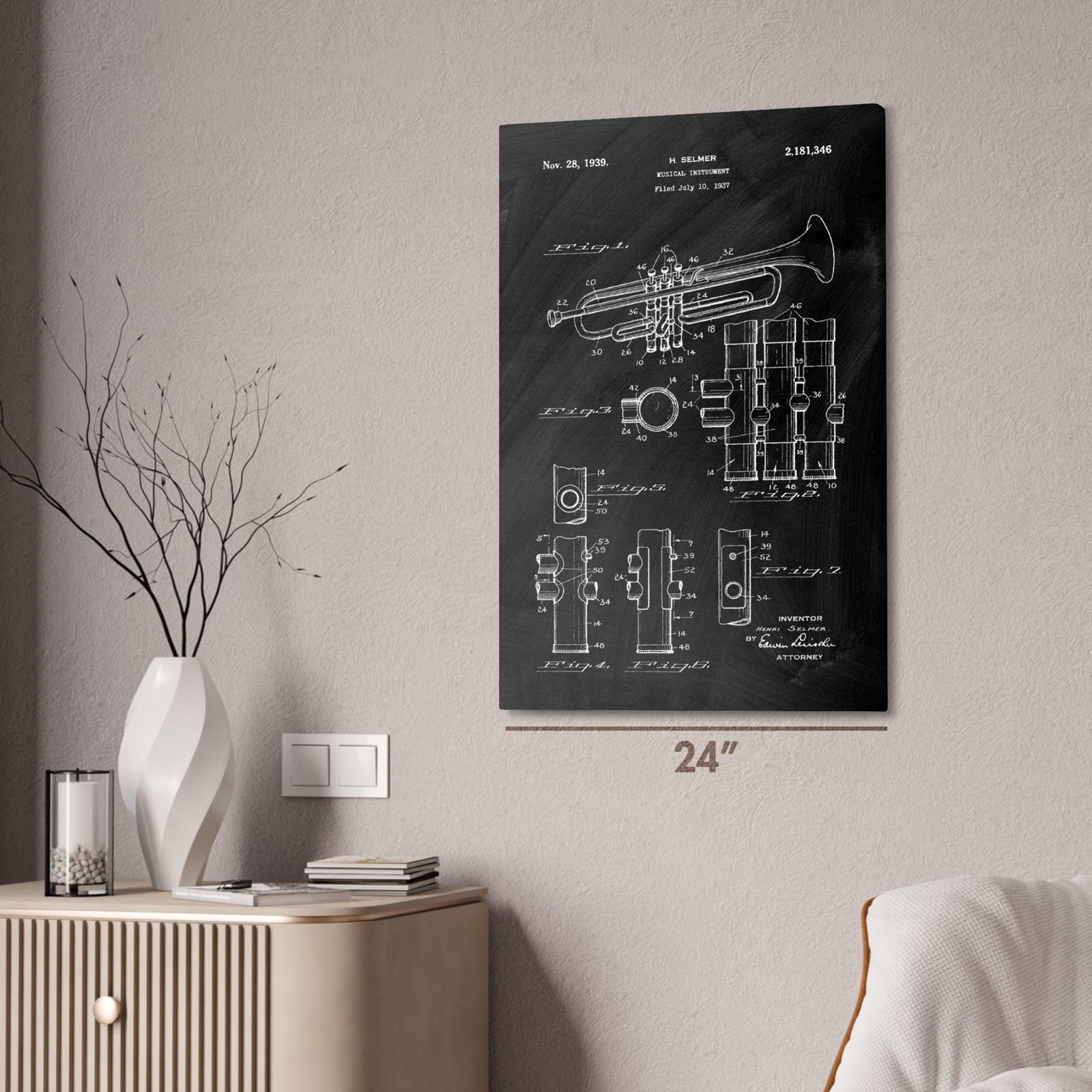 Trumpet Patent Wall Art: Music Wall Art, Teacher Gifts, Trumpet Art