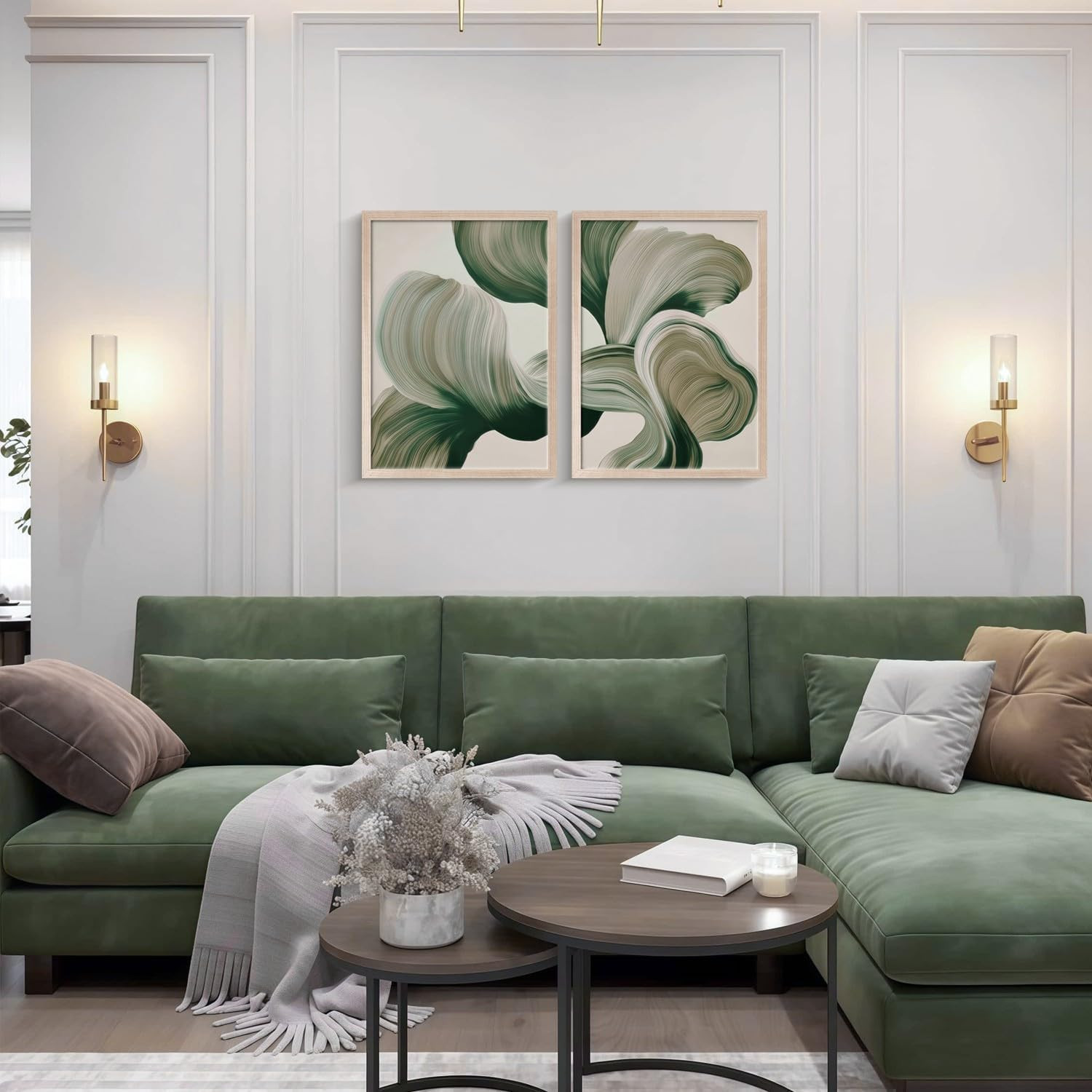 Framed Green Brushstroke Canvas Art – Modern Abstract Decor for Home & Office