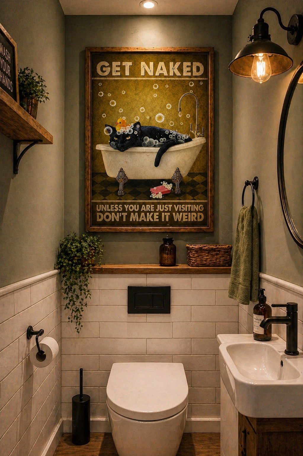 Funny Cat Bathtub Shower Bathroom Wall Art Toilet Humor Poster/Canvas Home Decor