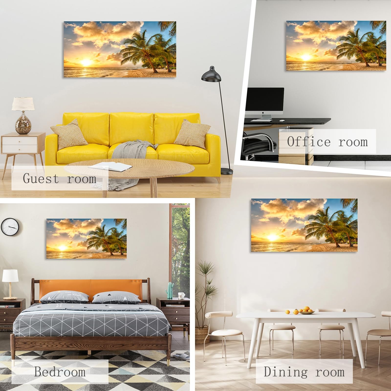 Wall Art Canvas Painting Golden Ocean Beach Palm Tree 1 Piece Sunset See Coco…