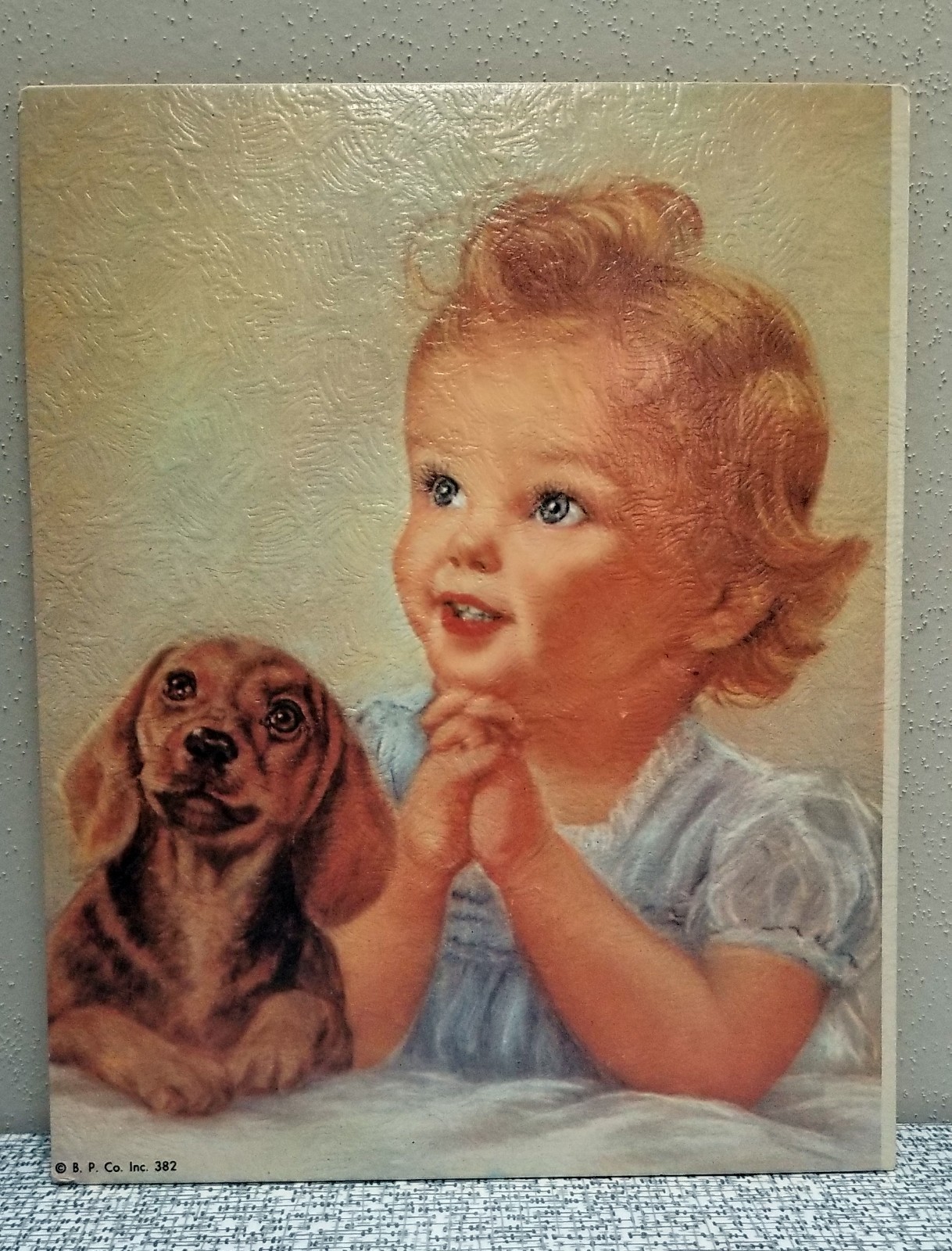 Vintage KASAACH BEDTIME PRAYERS PRINT Girl Child & Dog Praying 8 x 10 Unframed