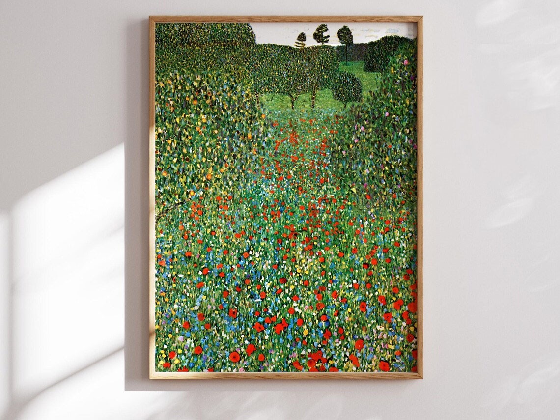 Gustav Klimt Poppy Field Painting Vintage Art Print Floral Wall Decor Noframe