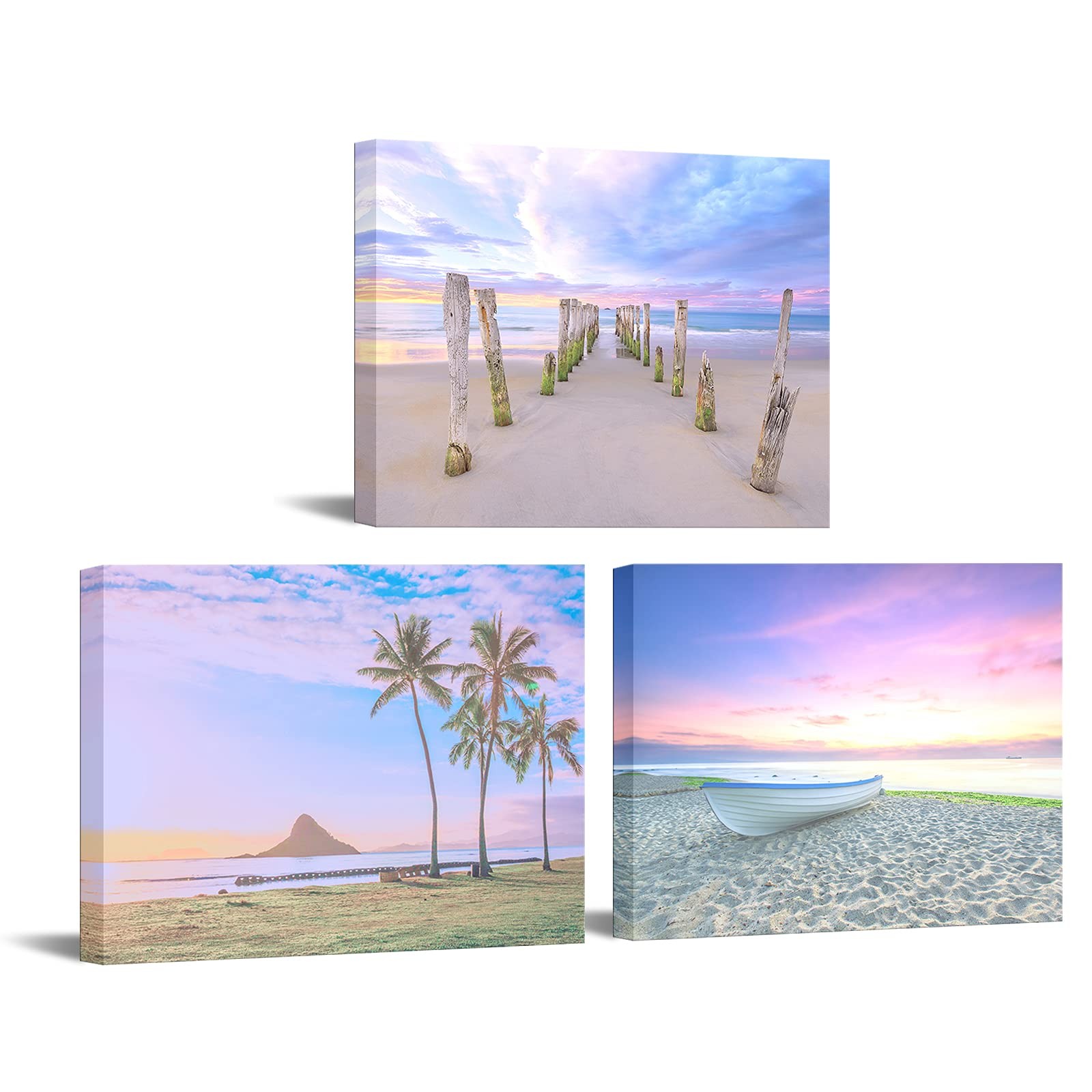 Nachic Wall 3 Panel Beach Wall Art Dreamy Beautiful Hawaii Sunset Landscape Pict