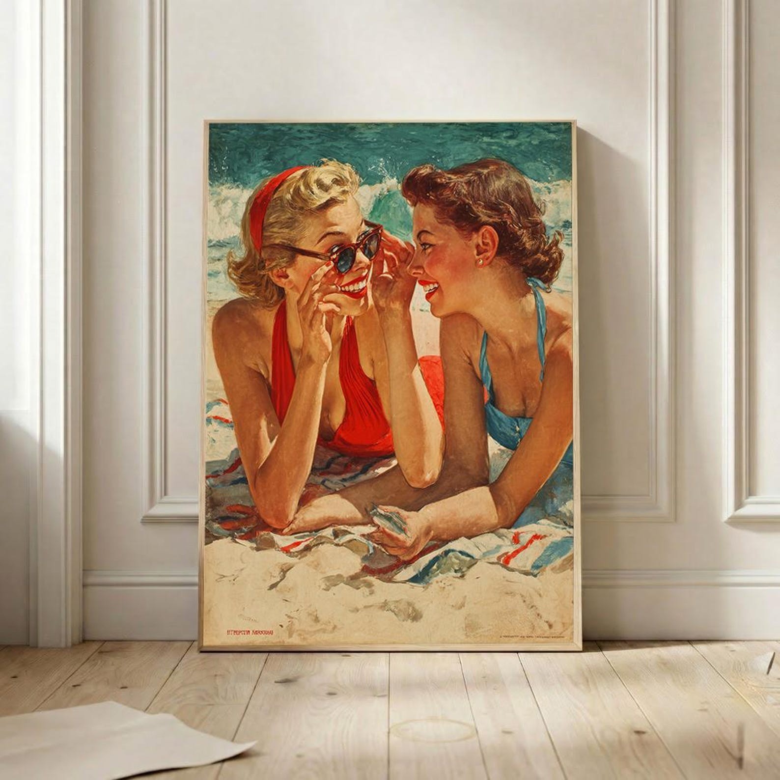 Vintage Beach Retro Pin Up Girls Poster Mid Century Swimsuit Wall Art Print