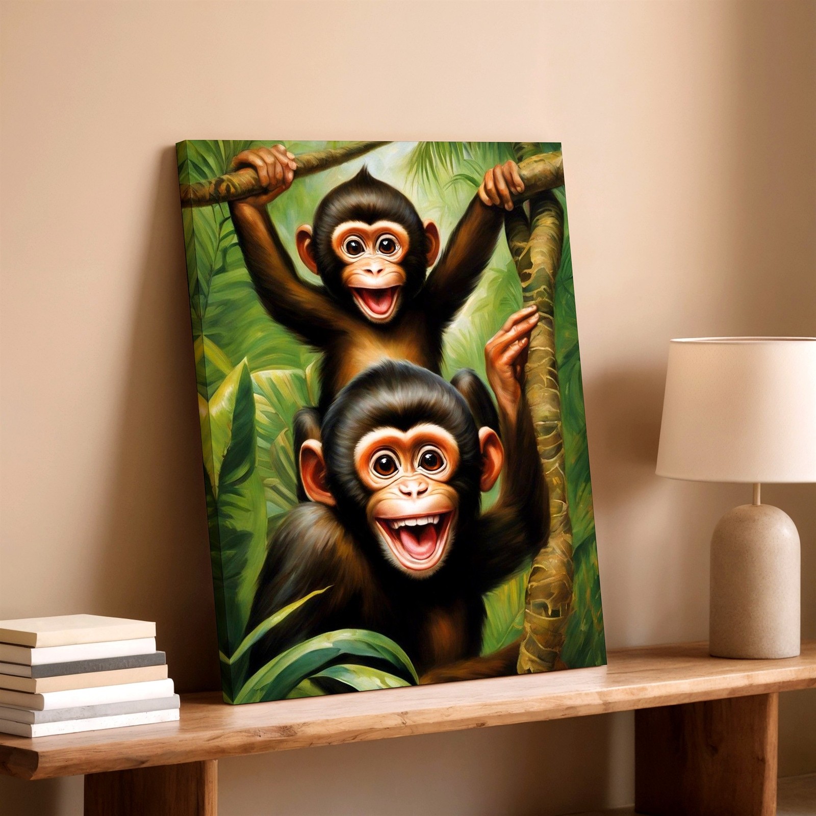 Wall Art Funny Baby Monkeys Jungle Animal Painting Canvas Print Home Decor Room
