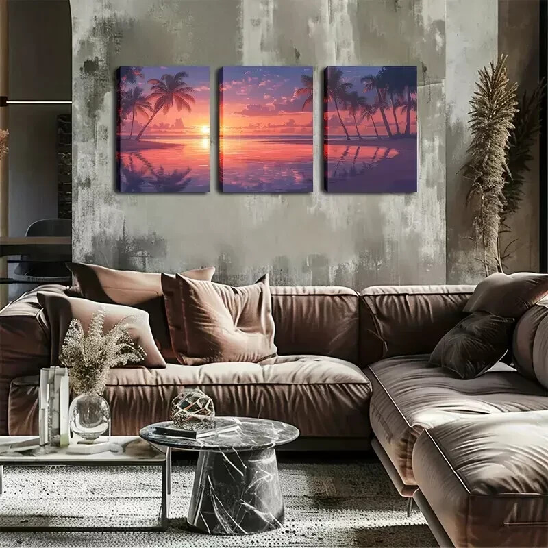 3pcs Casual Romance, Relaxing Beaches Wall Art Canvas Framed 50x70cm