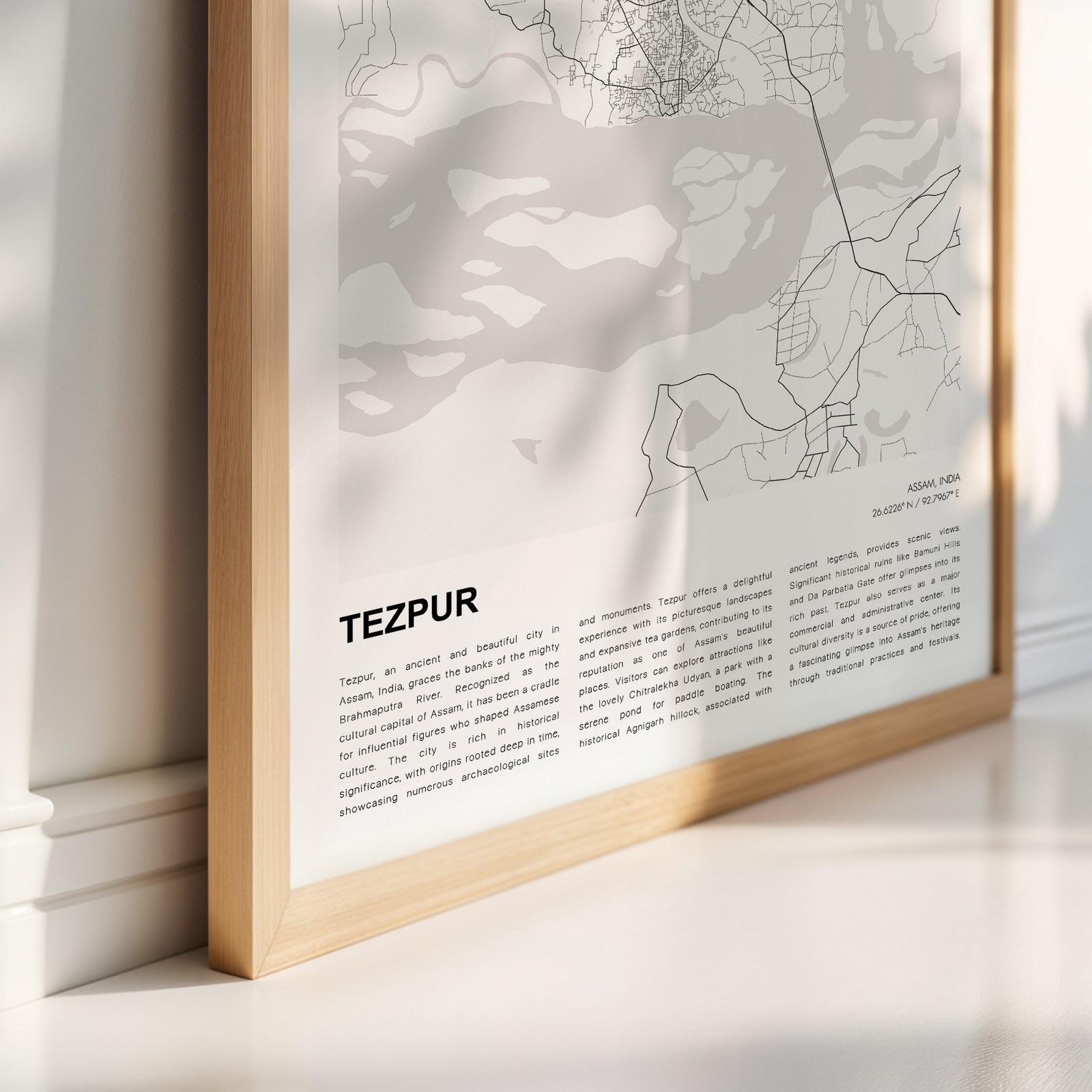 Tezpur City Map Print, Assam Travel Poster, Modern Map, Wall Decor Art