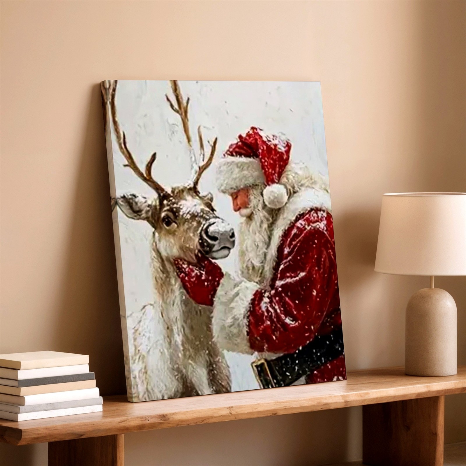 Wall Art Santa Claus With Reindeer Christmas Winter Snow Rustic Holiday Decor