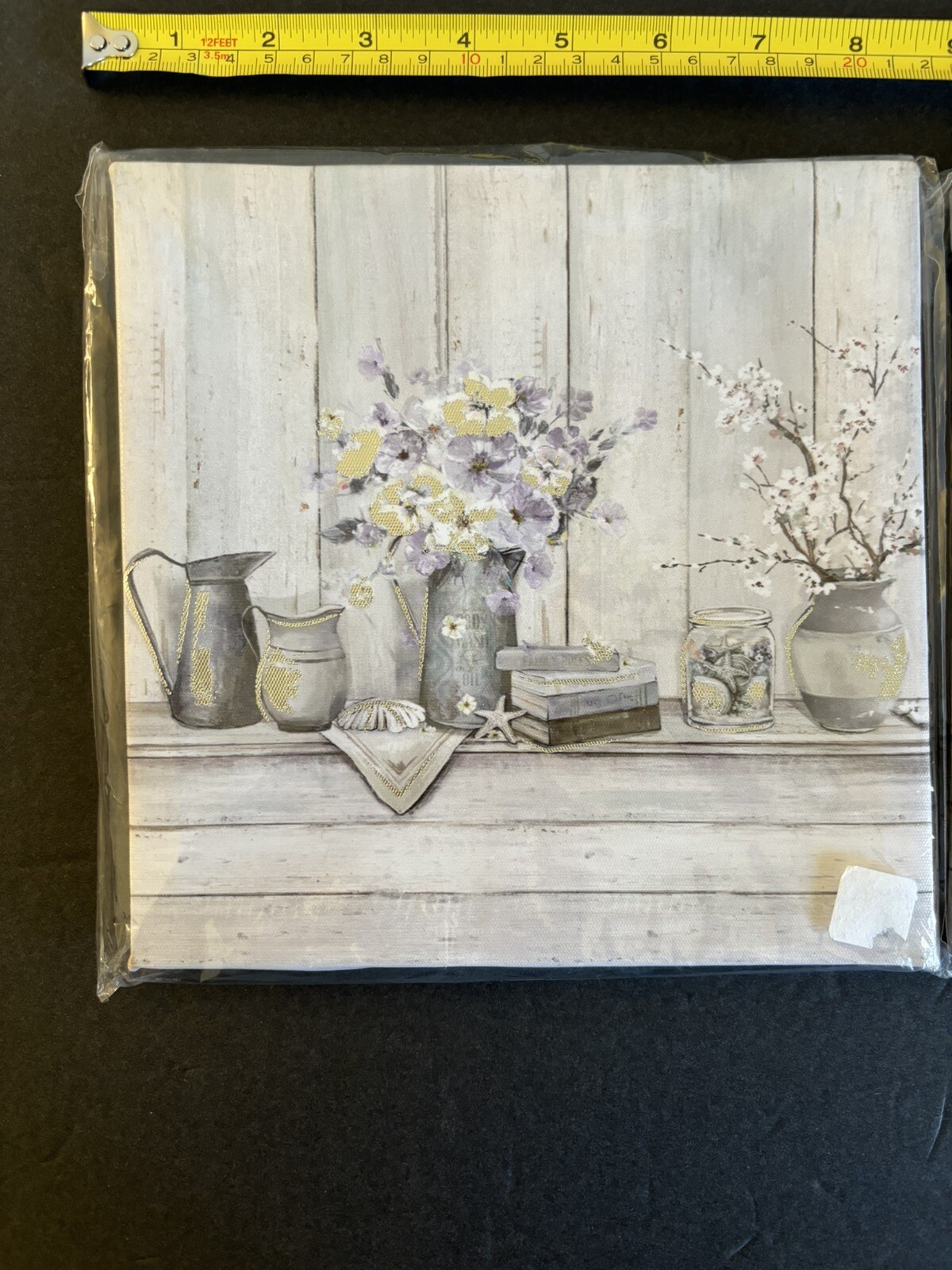 Small Canvas Pictures 2 Identical Floral Gray And Purple Pitchers 8 X 8 Inches