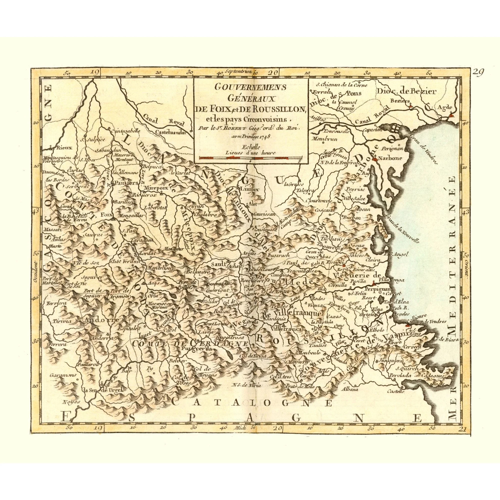 Historic Map – Foix Roussillon France – Robert 1748 – Vintage Wall Art
