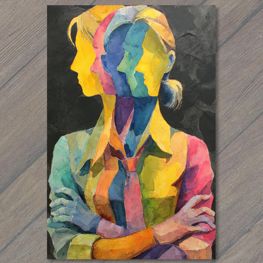 Art Print Multicolor Overlapping Faces Bold Abstract Portrait Vibrant Layers Cub