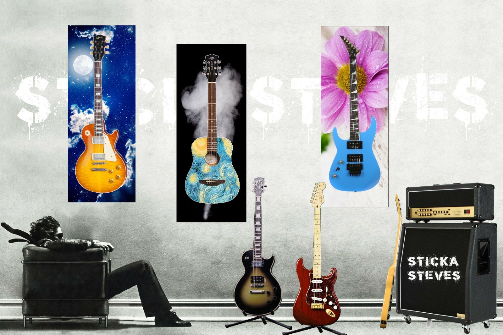 Wall Art Guitar Display Décor -Blueberry Cheesecake Swirl 2149