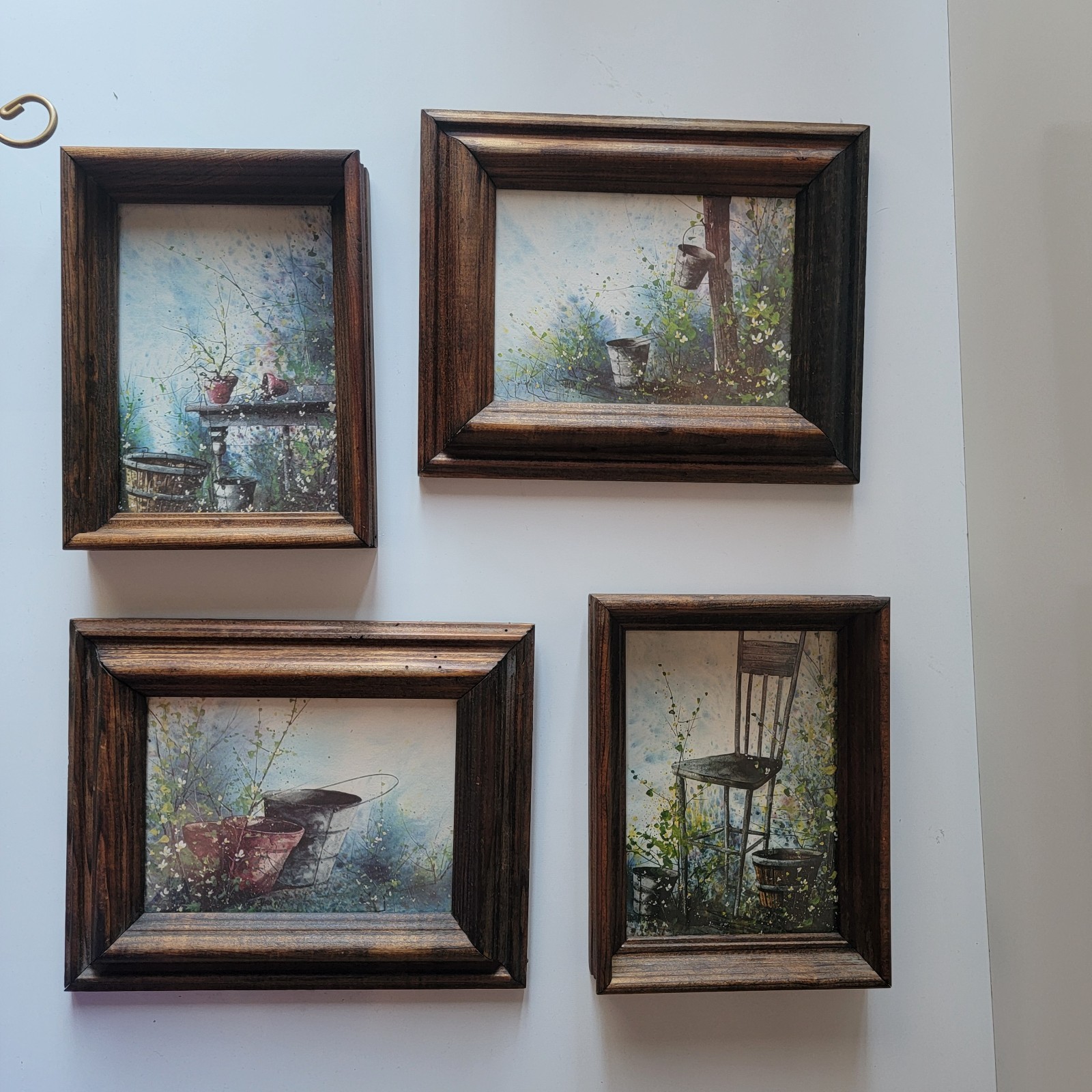 Rustic Vintage Framed Wall Art Set of 4 Nature Prints Farmhouse Decor