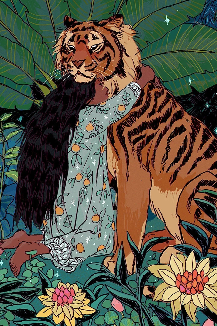 Tiger Animal Dangerous Girl Hugging Print Wall Art Home Decor – POSTER