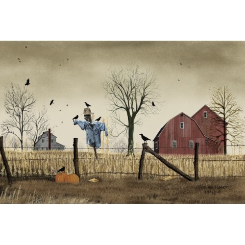 Billy Jacobs Canvas Print AFTER THE HARVEST 12″x18″ Scarecrow Barn Crows