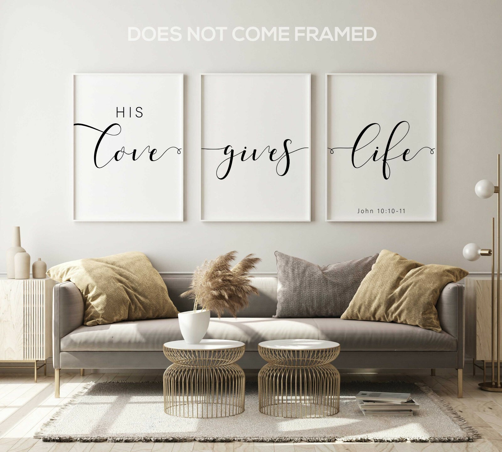 His Love Give Life, Set of 3 Poster Prints, Bible Verse, Home Wall Art Decor