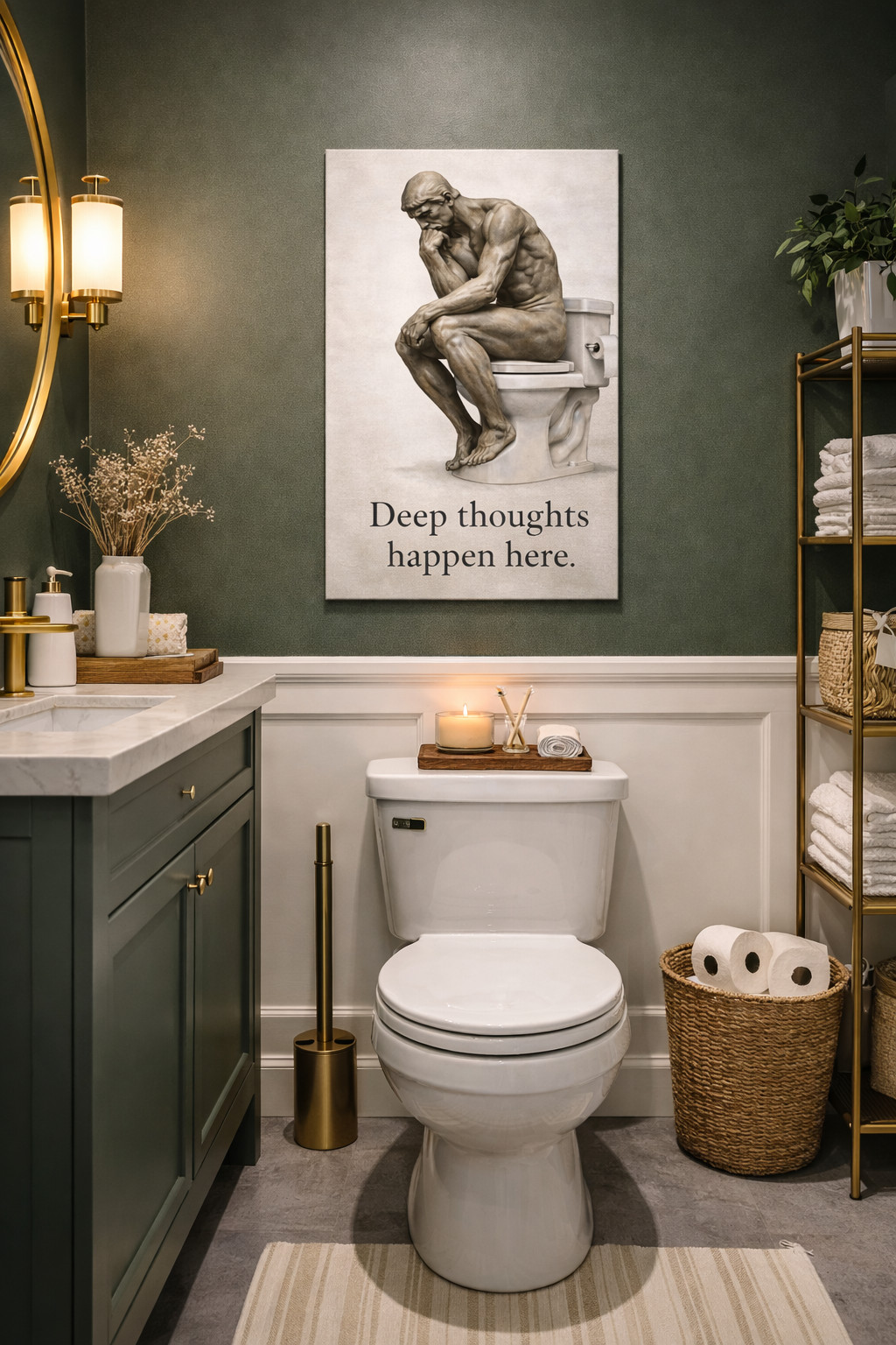 Funny Thinker Bathroom Wall Art Toilet Humor Gift Poster Print Canvas Home Decor