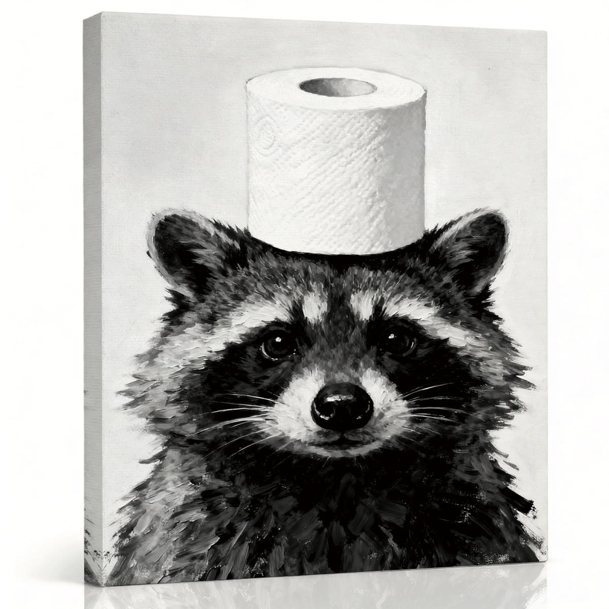 8×10 Inches Canvas Wall Art Oil Painting, Funny Raccoon with Toilet Paper Rol…