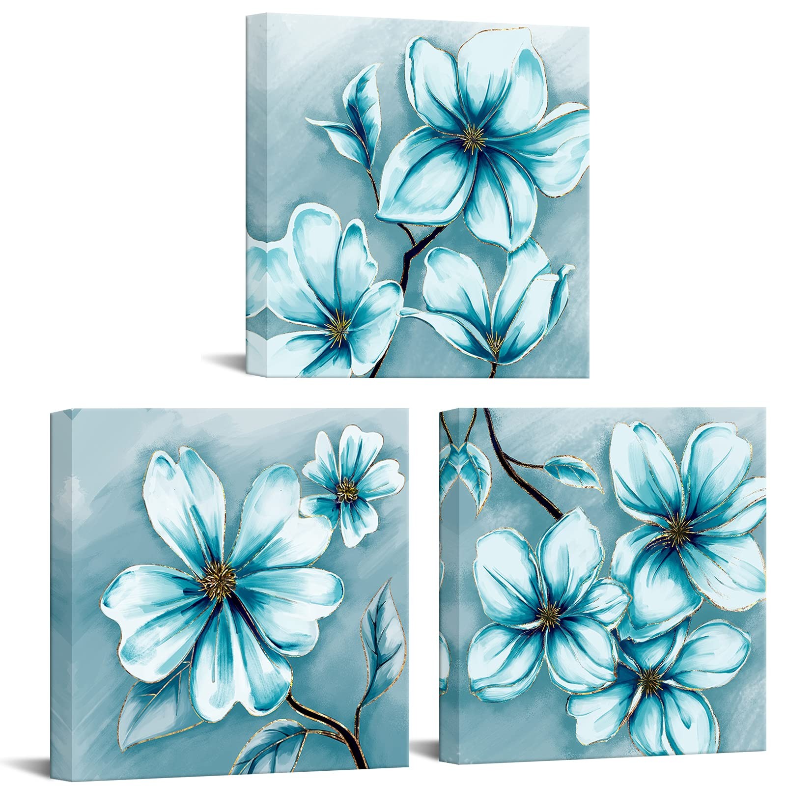Teal Blue Flower Canvas Art Wall Decor Floral Picture Painting Blue Bedroom B…