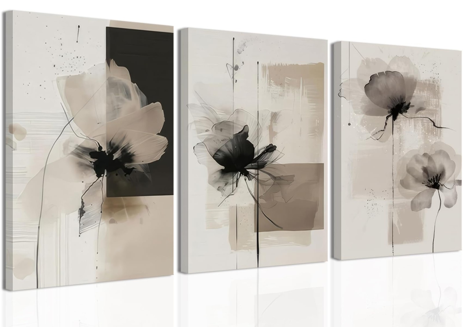 Neutral Abstract Floral Canvas Wall Art Modern Large Minimalist Wall Decor Co…