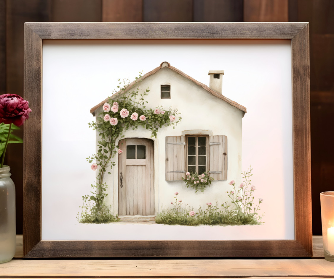 House Wall Art Print, Cozy Cottage House Wall Art, Cottage Wall Art Print #87