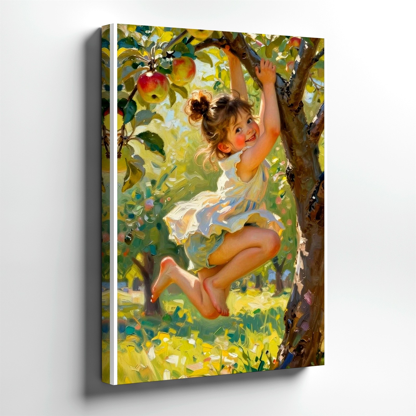 Wall Art Girl Climbing Apple Tree Canvas Print Rustic Farmhouse Nursery Decor