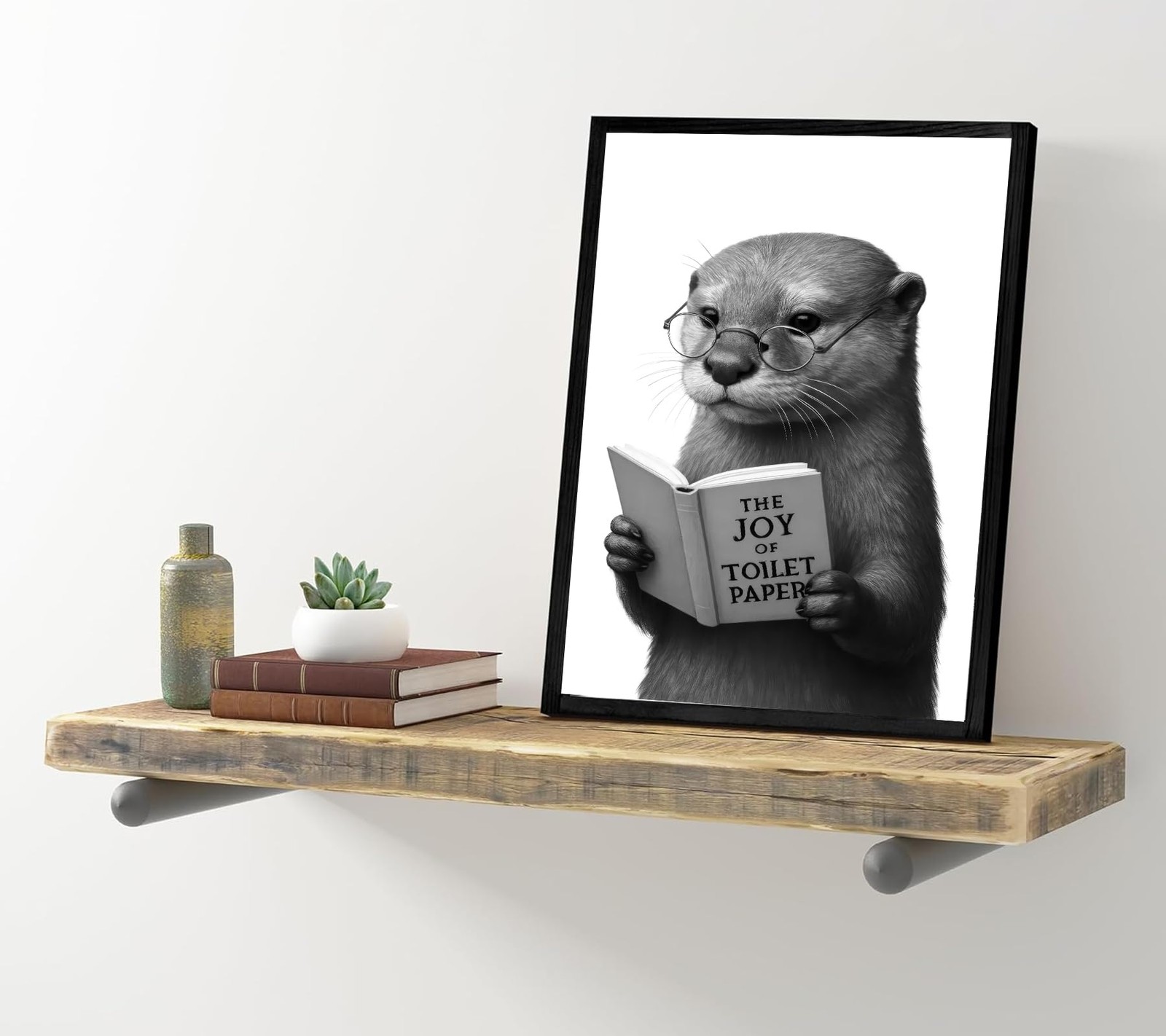 Funny Otter Bathroom Wall Art Humorous Animal Black and White Canvas Wall Dec…