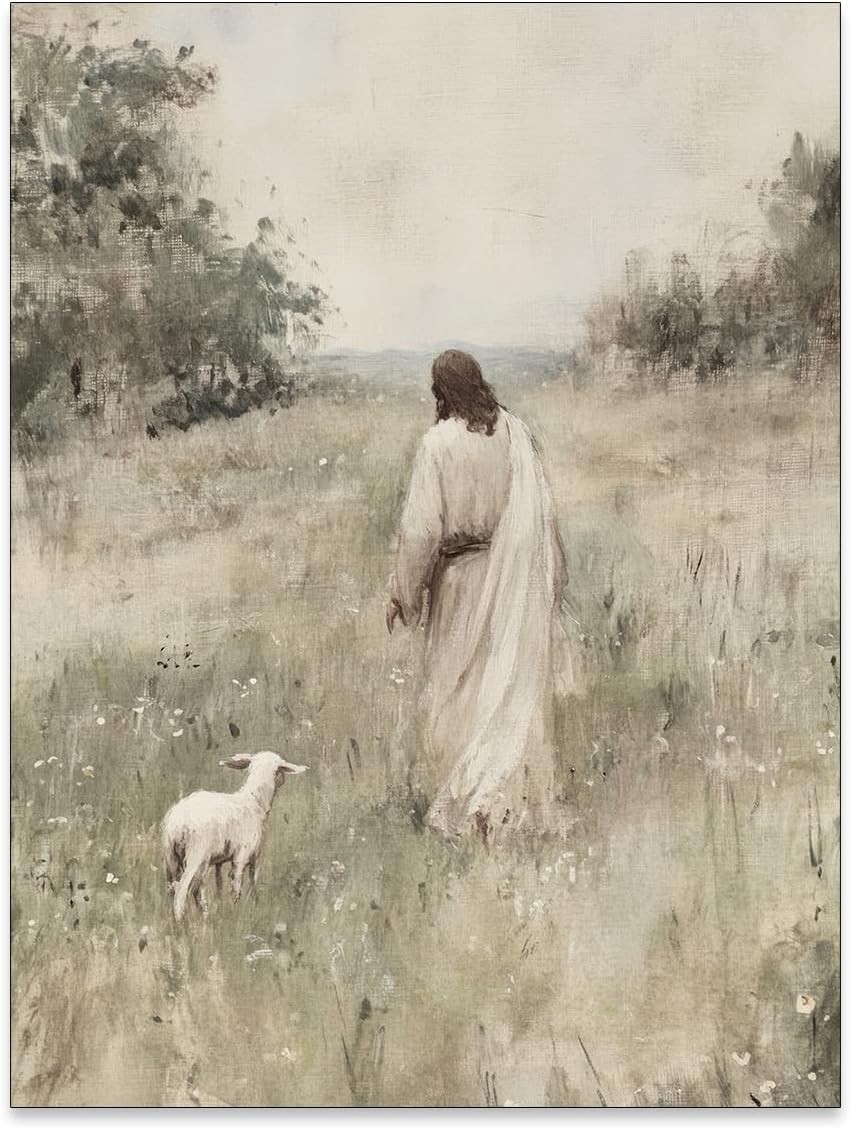 Jesus Leaves the 99 Sheep Good Shepherd Christian Poster Vintage Bible Art Decor